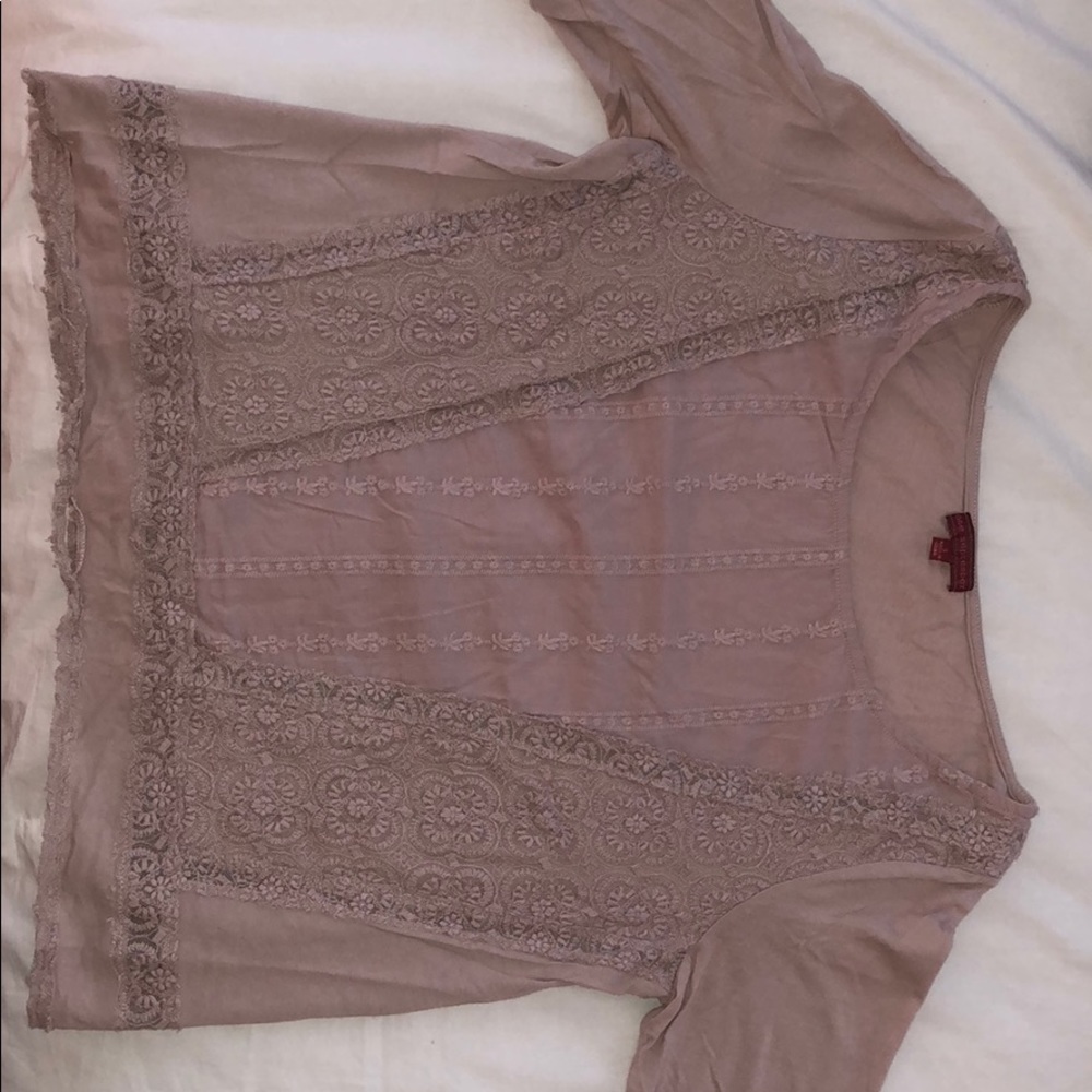3/4 length faded pink Anthropologie shirt